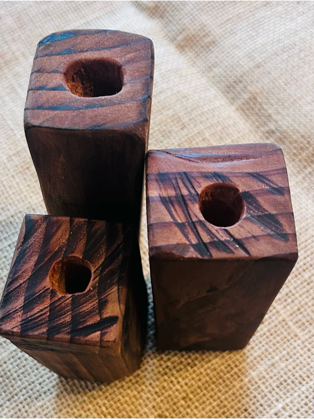 Handcrafted Dark Brown Wooden Bud Vase Trio - Rustic Home Accents - Picture 2 of 6